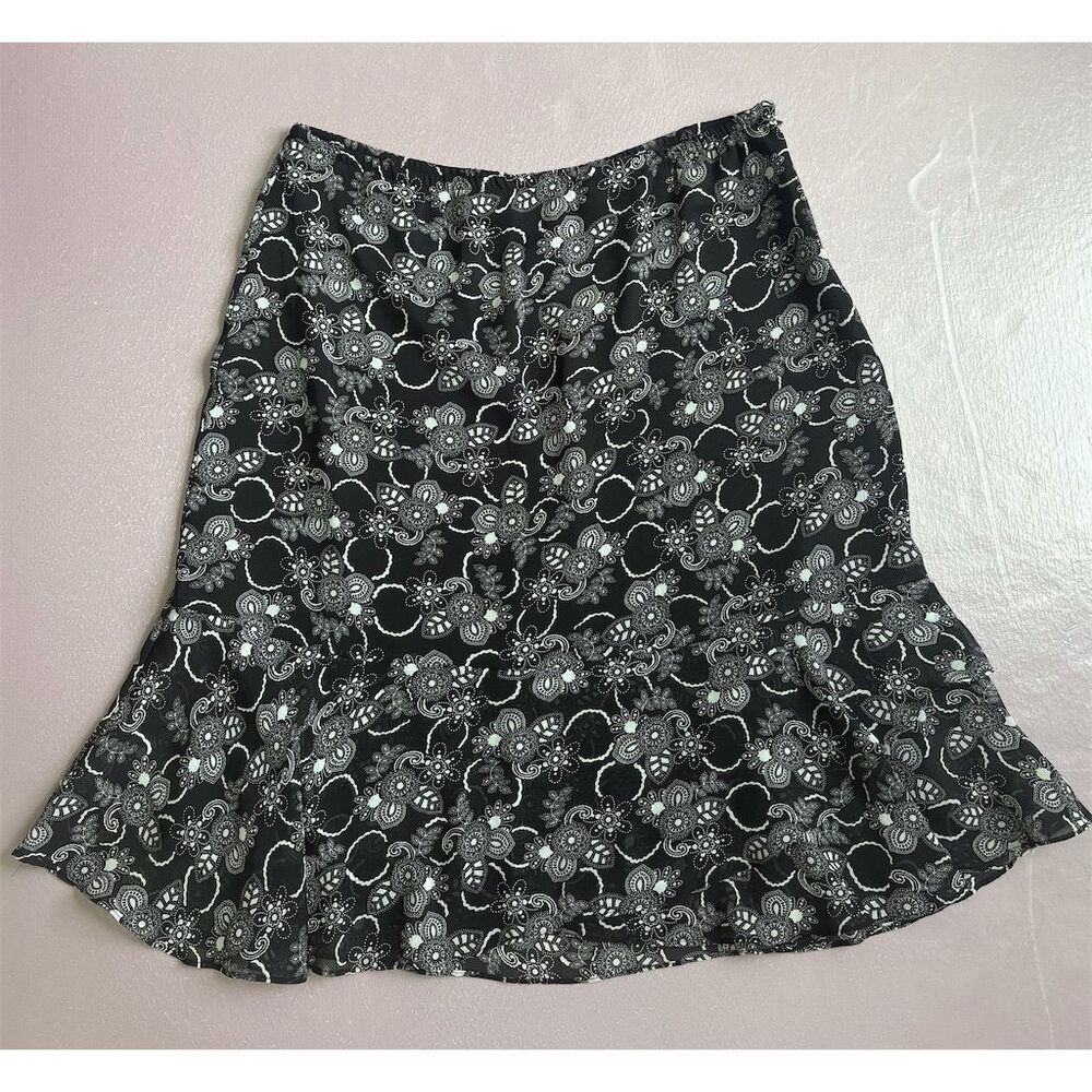Kim Rogers Signature Women's XL‎ Black Floral A-Line Knee Length Skirt